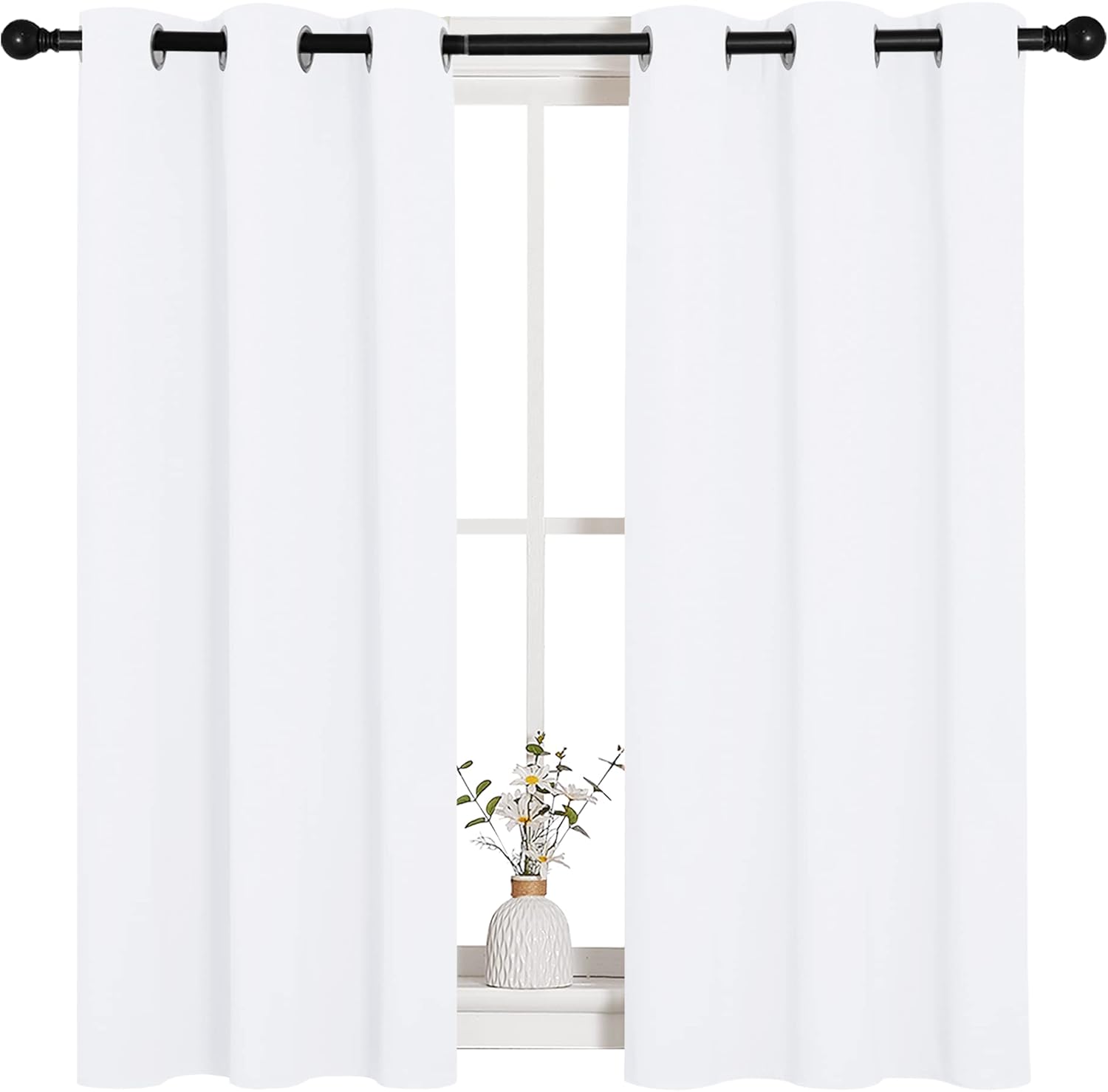 NICETOWN Draperies Curtains - 50% Sunlight Blocking Grommet Top Panels for Small Windows | White (2 Panels, 34" x 45")