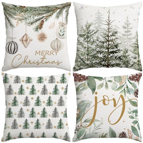 Artmag Merry Christmas Tree Pillow Covers, 18x18 Inch Set of 4