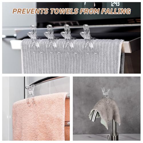 NiHome 4-Pack Clear Spring-Loaded Kitchen Towel Clips, Anti-Slip Holder for Secure Towel Storage
