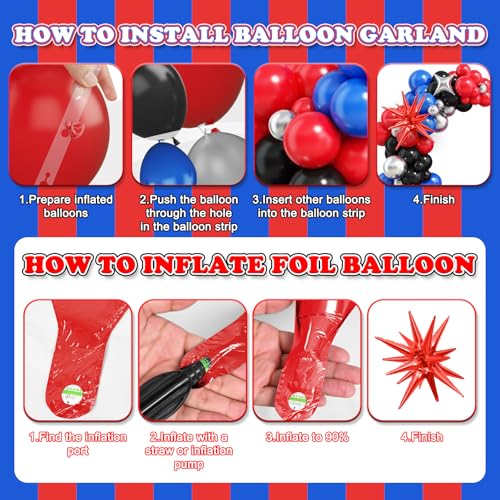3rd Birthday Decorations Set for Boys - Blue, Black & Red Balloon Kit