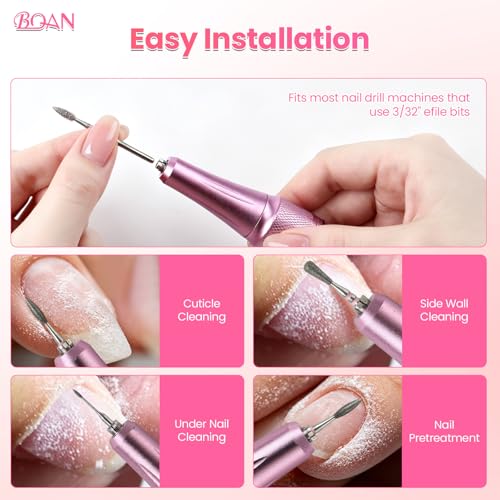 BQAN 2 Pcs Diamond Cuticle Remover Nail Drill Bits, Fine Grit Flame Bit