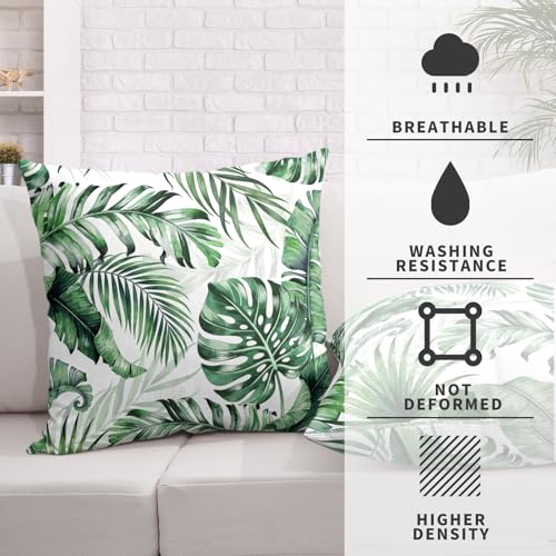 Tropical Palm Leaf Pillow Covers 18x18 Set of 2, Cotton Linen Throw Cases