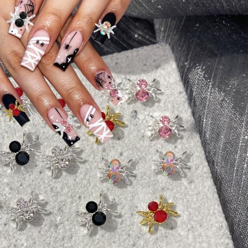 BUNLVDI 30Pcs Punk Style Halloween Spider Nail Charms & Gems