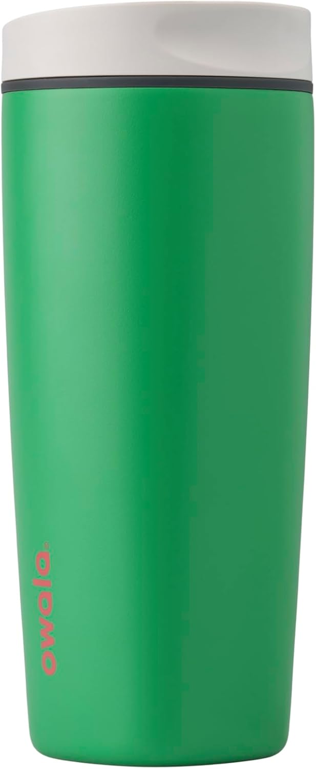 Owala SmoothSip Insulated Stainless Steel Coffee Tumbler - Reusable 20 oz Hot & Iced Coffee Mug | Grey/Green