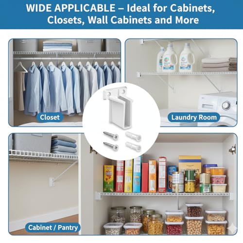 2 Pack White Plastic Shelf Brackets for Closet & Cabinet Support