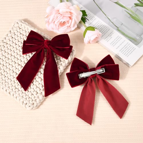 Red Velvet Hair Bow Clips for Women and Girls, 2-Pack