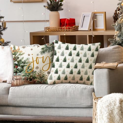 NIGHTWISH Christmas Pillow Covers Set of 4 - 18" x 18" Green Holiday Decor