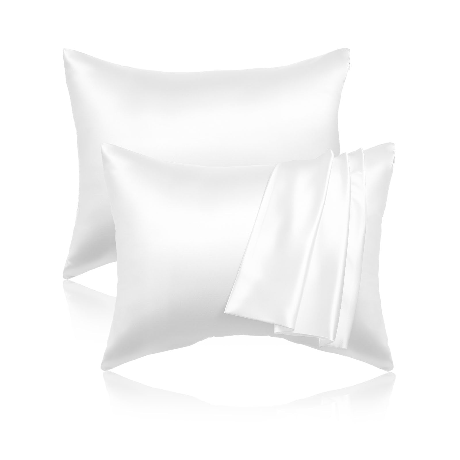 VEVOR Satin Pillowcase, 2 Pack Standard Size Satin Pillow Cases for Hair and Skin, Similar to Silk Pillowcases with Hidden Zipper, Smooth, Soft and Breathable Cooling Pillowcase, for Sleeping (White)