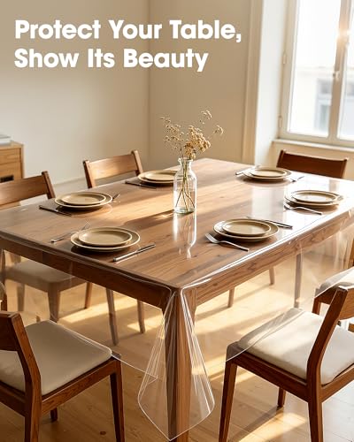 Clear PVC Tablecloth Protector 60 x 84 Inch - Waterproof Rectangular Cover