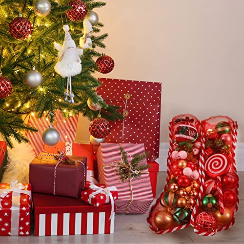 20 Pcs Red and White Mesh Candy Cane Christmas Stockings - 17 Inch Holiday Decor