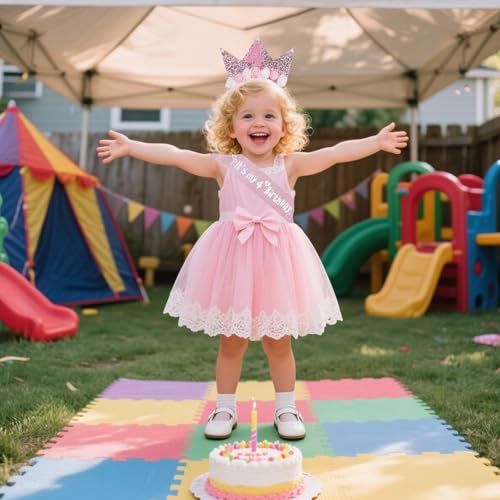 4th Birthday Girl Crown and Glitter Sash Set
