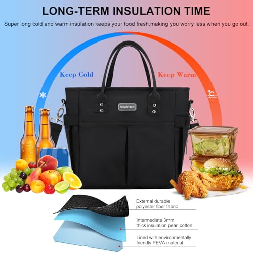 MAXTOP Insulated Lunch Bag, Large Thermal Cooler Tote for Work - Charcoal Black