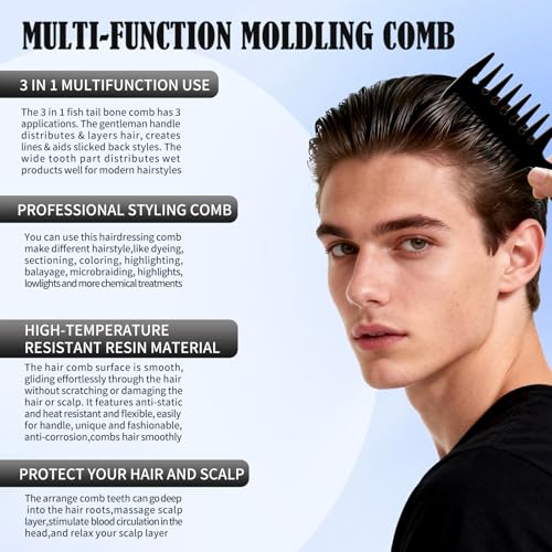 gowwim 3-in-1 Styling Comb Wide Tooth Hair Detangling and Tail Comb
