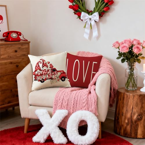 NIGHTWISH Valentine's Day Pillow Covers Set of 4 | Love Heart Gnomes