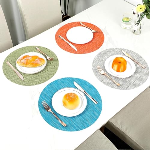 Round Vinyl Heat-Resistant Placemats Set of 4 - Beige, 13.8 Inch, Table Decor
