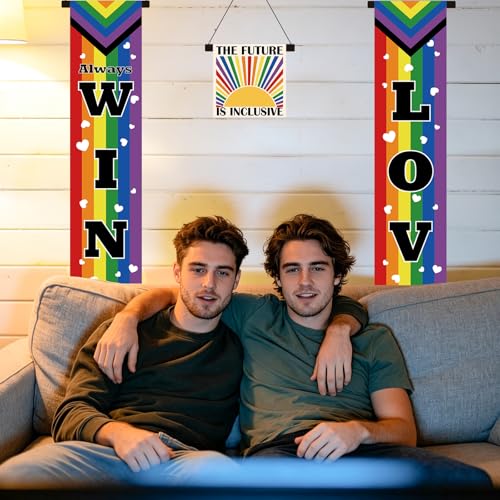 Pride Month Porch Banner Set - 3 Rainbow Signs for Outdoor Decor