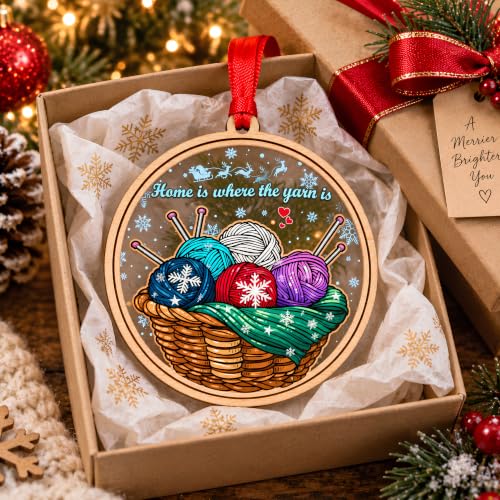 Knitting Ornament - Christmas Tree Decor for Knitting Lovers - Blue, Red, Purple & White Yarn Balls - Holiday Gift Idea