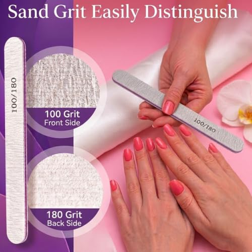 CHICREEN 100/180 Grit Nail Files 12-Pack, Double-Sided Emery Boards for Acrylic & Natural Nails