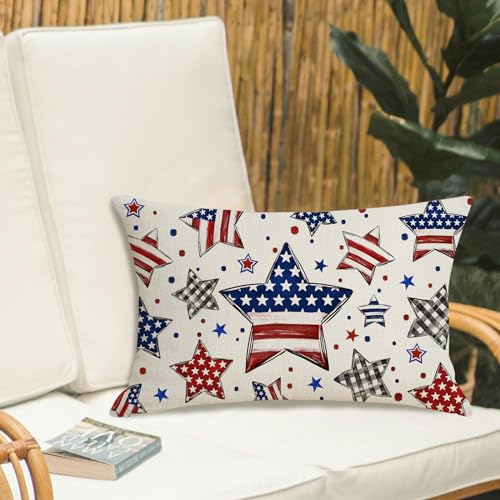Blue American Star Pillow Covers - 2 Pack 12x20 Inch for 4th of July