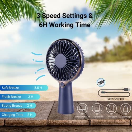 Holiday Portable Handheld Mini Fan, 3-Speed USB Rechargeable - Blue