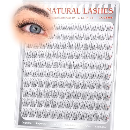 Calphdiar Wispy Lash Clusters 10-14mm Natural C Curl Individual Eyelashes Clear Band 120PCS