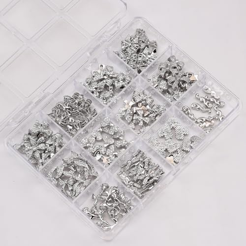 Black Metal Nail Charms 120pcs 3D Bow Rose Heart Nail Studs Y2K Alloy