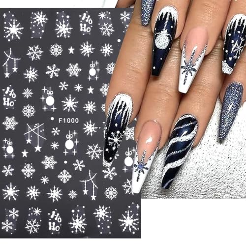 Christmas 3D Snowflake Nail Art Stickers 10 Sheets White Glitter Winter Decals