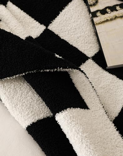 Black Checkered Microfiber Throw Blanket 51x63 Inches Cozy Couch Bed Decor