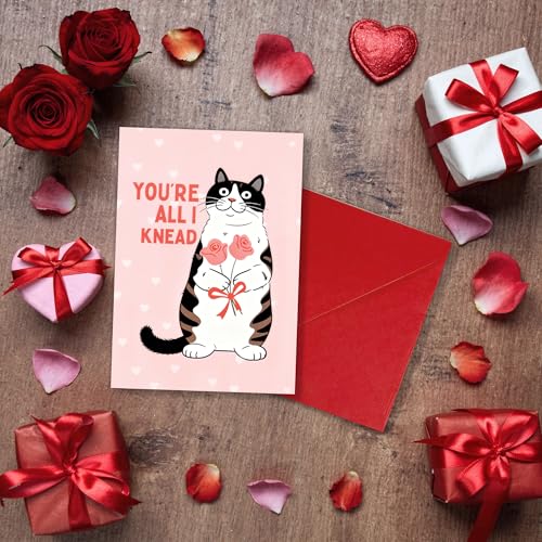 Funny Cat Valentine Card - You're All I Knead Bakery Pun
