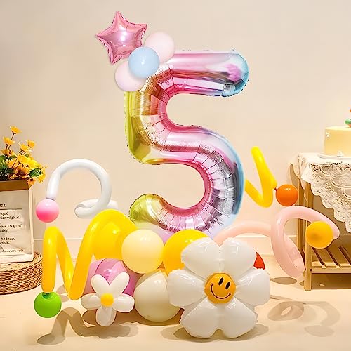 40-Inch Giant Rainbow Number 5 Balloon for Birthday Parties