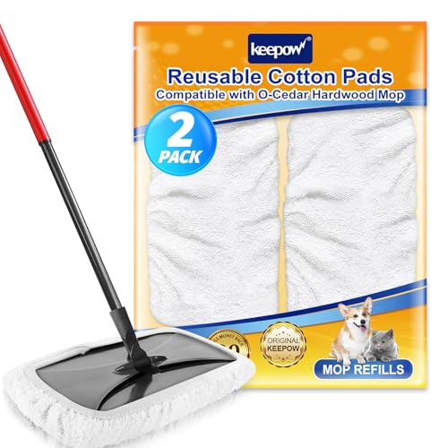 KEEPOW 2 Pack Reusable Mop Pads for O Cedar Hardwood Floor'N Mop
