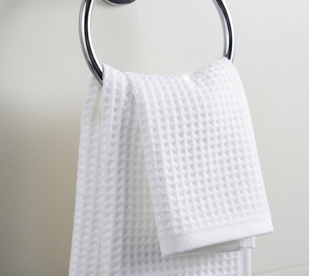 DEMMEX Organic Cotton Waffle Turkish Hand Towels for Bathroom & Kitchen, Large 20x30 in, 100% Oeko-TEX Certified Ultra Soft Turkish Cotton, Lightweight Quick Dry Waffle Weave, Set 2 (Crisp White)