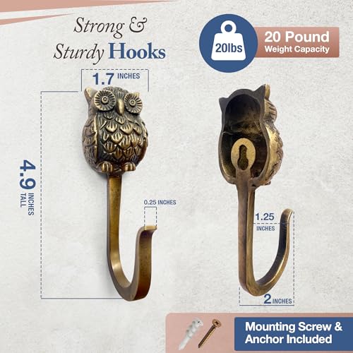 Antique Bronze Cast Iron Owl Hook - Heavy Duty 5 Inch Wall Hook for Coats, Bags, Hats
