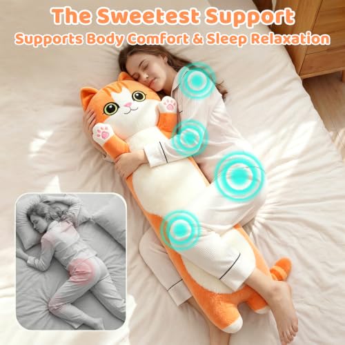 Mewaii 43-Inch Orange Long Cat Plush Body Pillow - Cute Kawaii Gift