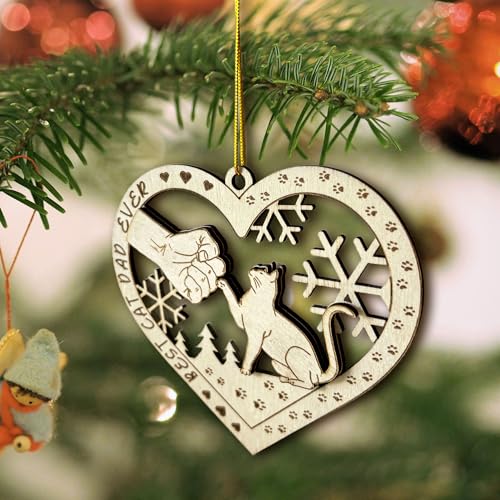 Best Cat Dad Ever Wooden Christmas Ornament Heart-Shaped Gift