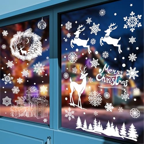216Pcs Christmas Window Clings - Snowflakes, Trees & Reindeer Stickers