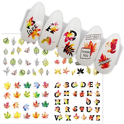 TailaiMei Fall Nail Art Stickers Decals - 24 Sheets Autumn Water Transfers
