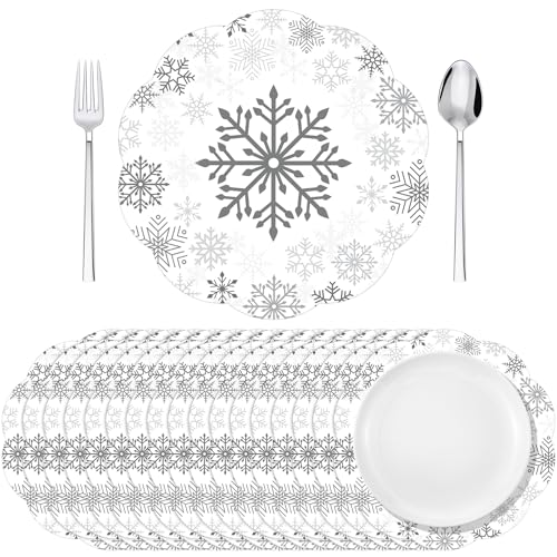 Christmas Paper Placemats Disposable Snowflake Design Silver 100 Pcs