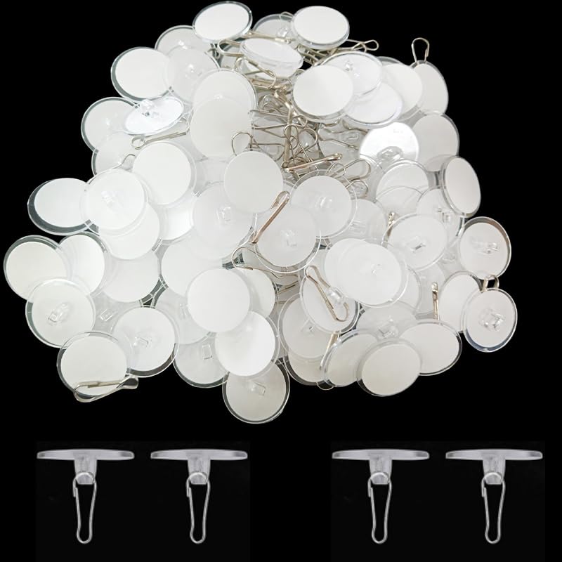 100-Pack Adhesive Ceiling Hooks – Removable Transparent Hanging Discs