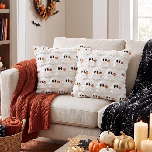 Halloween Ghost Throw Pillow Covers Set of 2 - 18x18 Inch Soft Plush