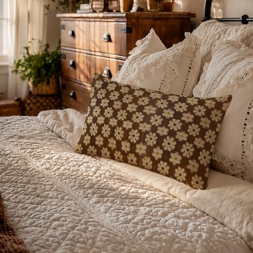 Vintage Floral Throw Pillow Cover 12x20 - Soft Flannel Cushion