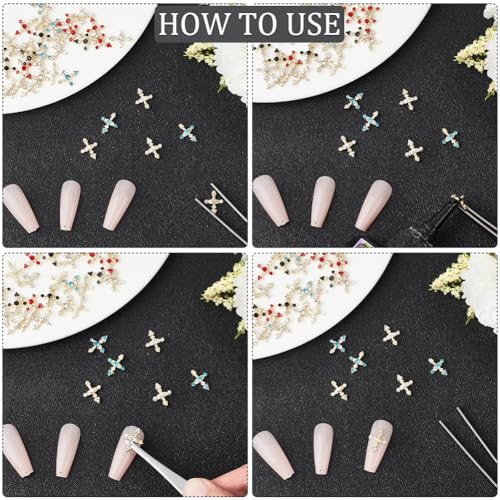 CRASPIRE 40Pcs Cross Nail Charms 3D Y2K Rhinestone Metal Alloy Studs