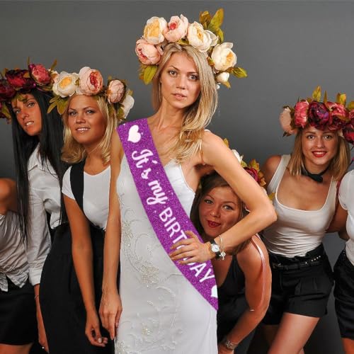 Glitter Birthday Sash with Foil Letters for Women & Girls