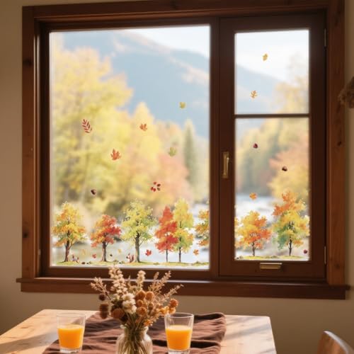 Autumn Forest & Maple Leaves Window Clings - 47.24" x 11.8"