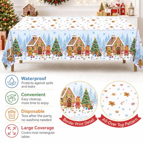 Christmas Gingerbread Tablecloths Set - Disposable Plastic Holiday Coverings