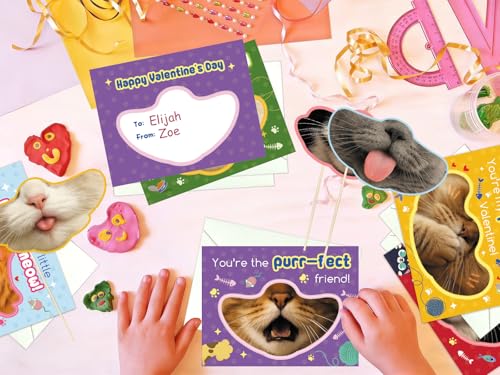 30 Cute Kitten Valentine's Day Cards for Kids with Envelopes & Stickers