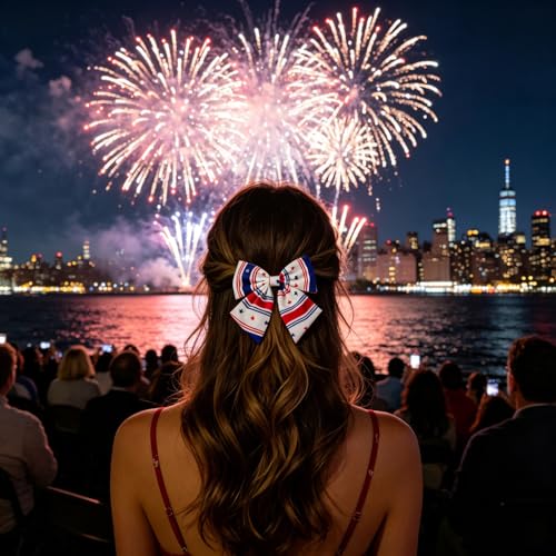 Patriotic Red White & Blue Hair Bow Clip for Women