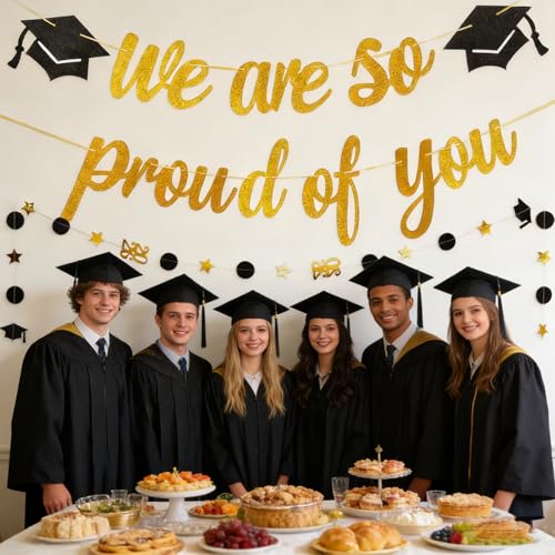 Graduation Banner Set - 3pcs Glitter 'We Are So Proud of You' Decorations
