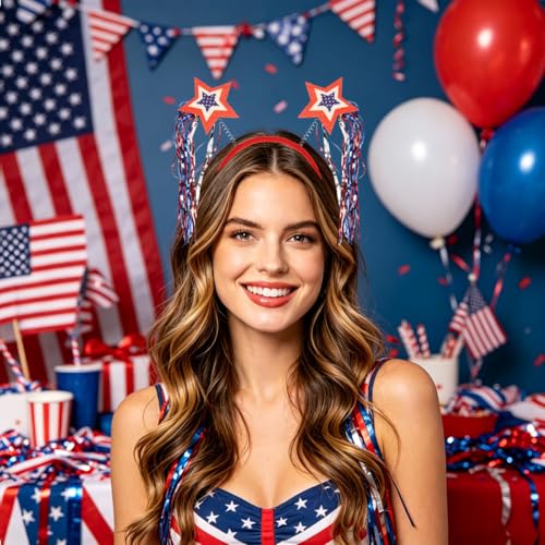 Patriotic Star Tinsel 4th of July Headband for Women