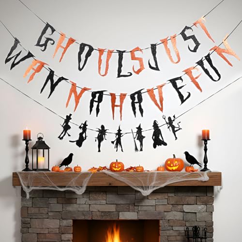Ghouls Just Wanna Have Fun Glitter Banner for Halloween Parties